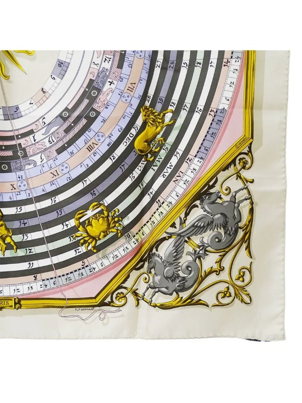 Hermes Scarf Carre 90 Dies Et More Astrology Silk Light Beige Purple Large
